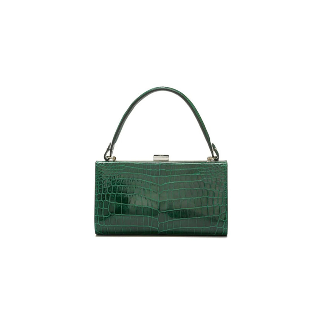 Green Libby Crocodile Leather Evening Bag