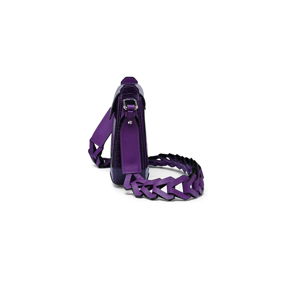Purple Lia Ostrich Leather Shoulder Bag