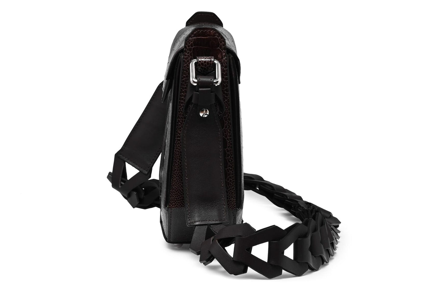 Dark Brown Lia Ostrich Leather Shoulder Bag