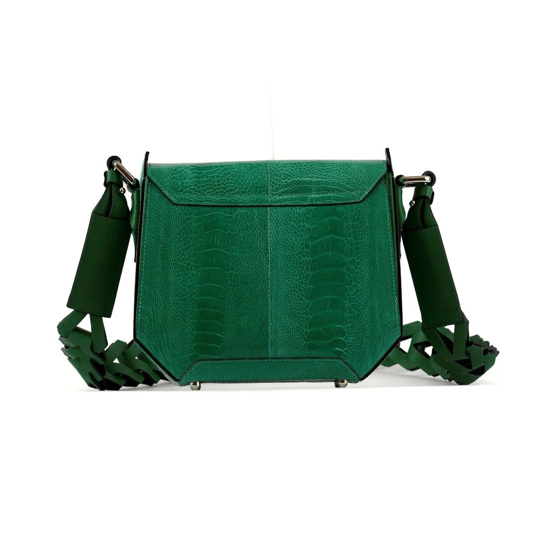 Green Lia Ostrich Leather Shoulder Bag