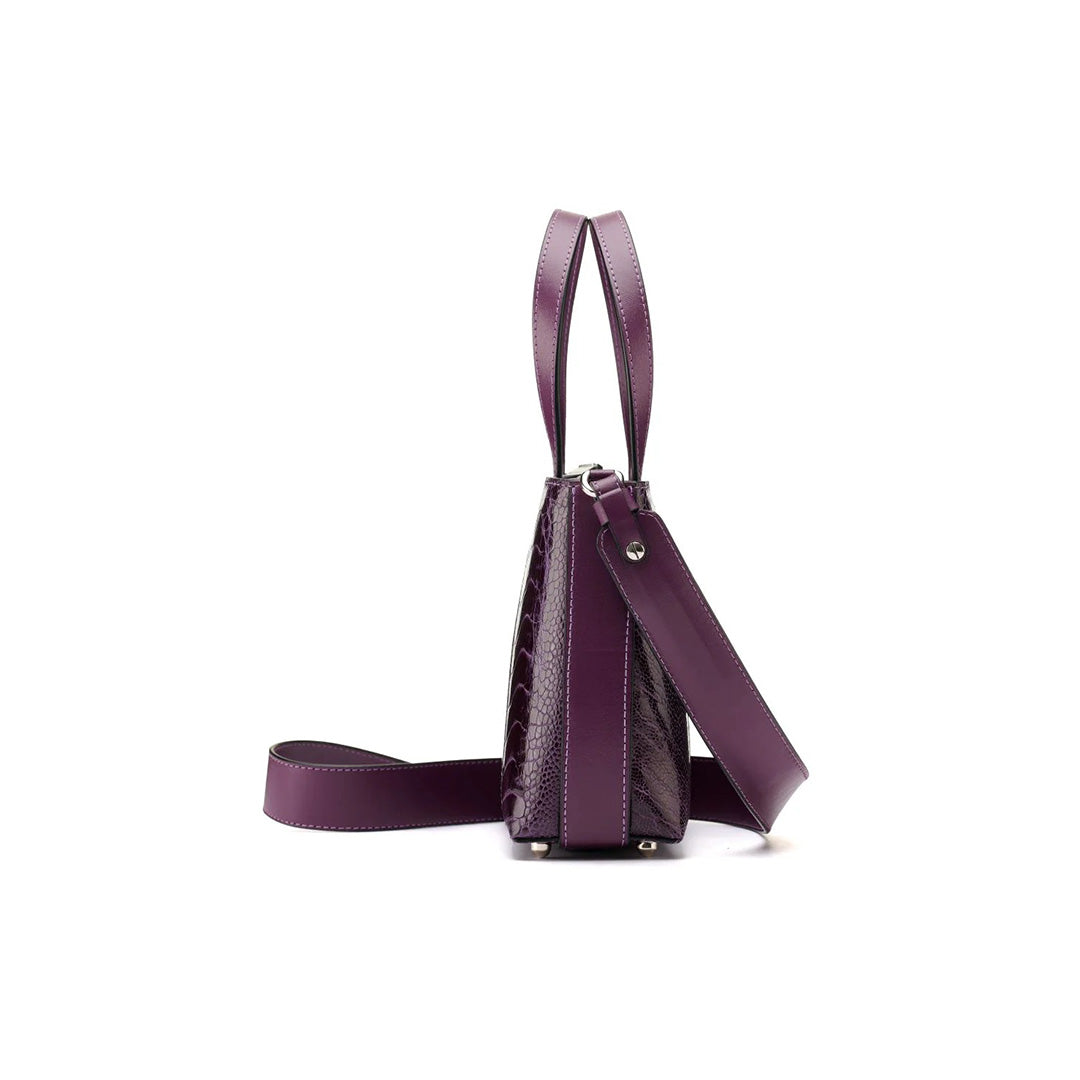 Purple Lily Ostrich Leg Leather Shoulder Bag