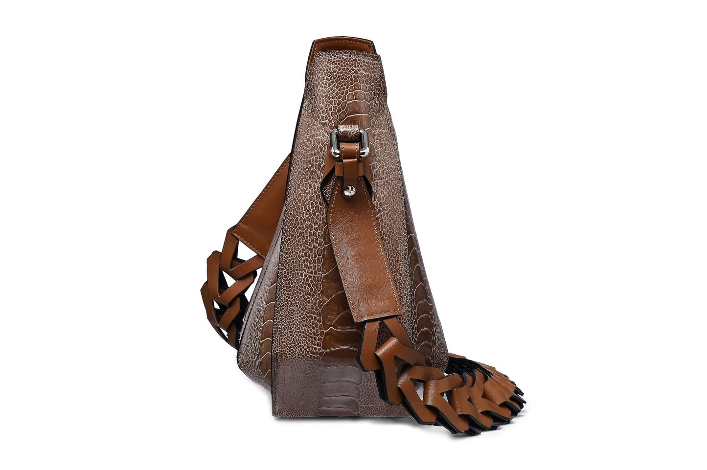 Dark Brown Lucia Ostrich Leather Shoulder Bag