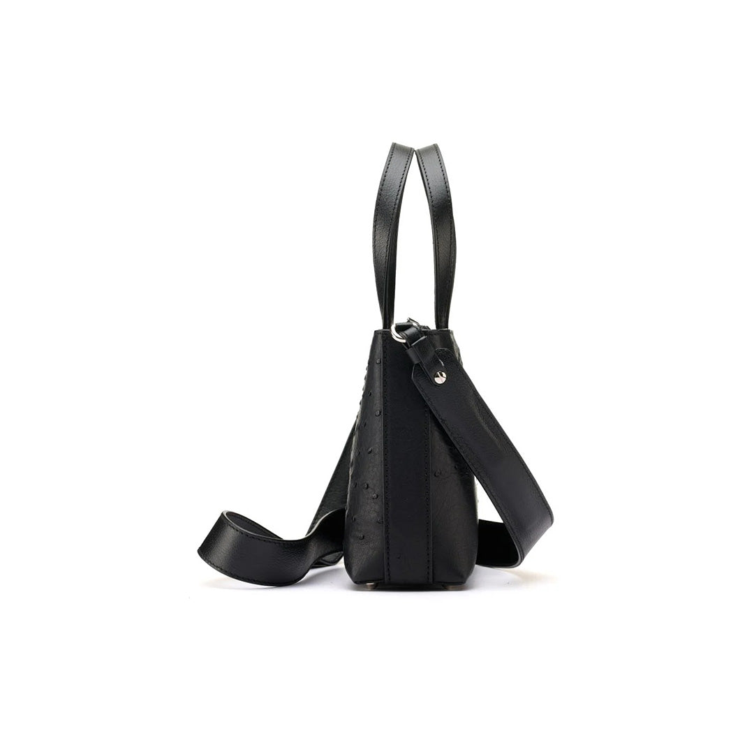 Black Lily Ostrich Quill Leather Shoulder Bag