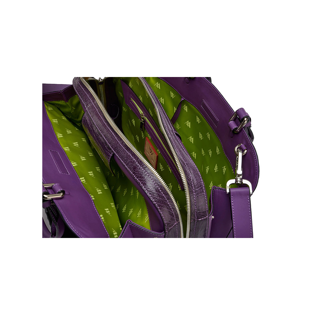 Purple Lexington Ostrich Leg Leather Business Bag