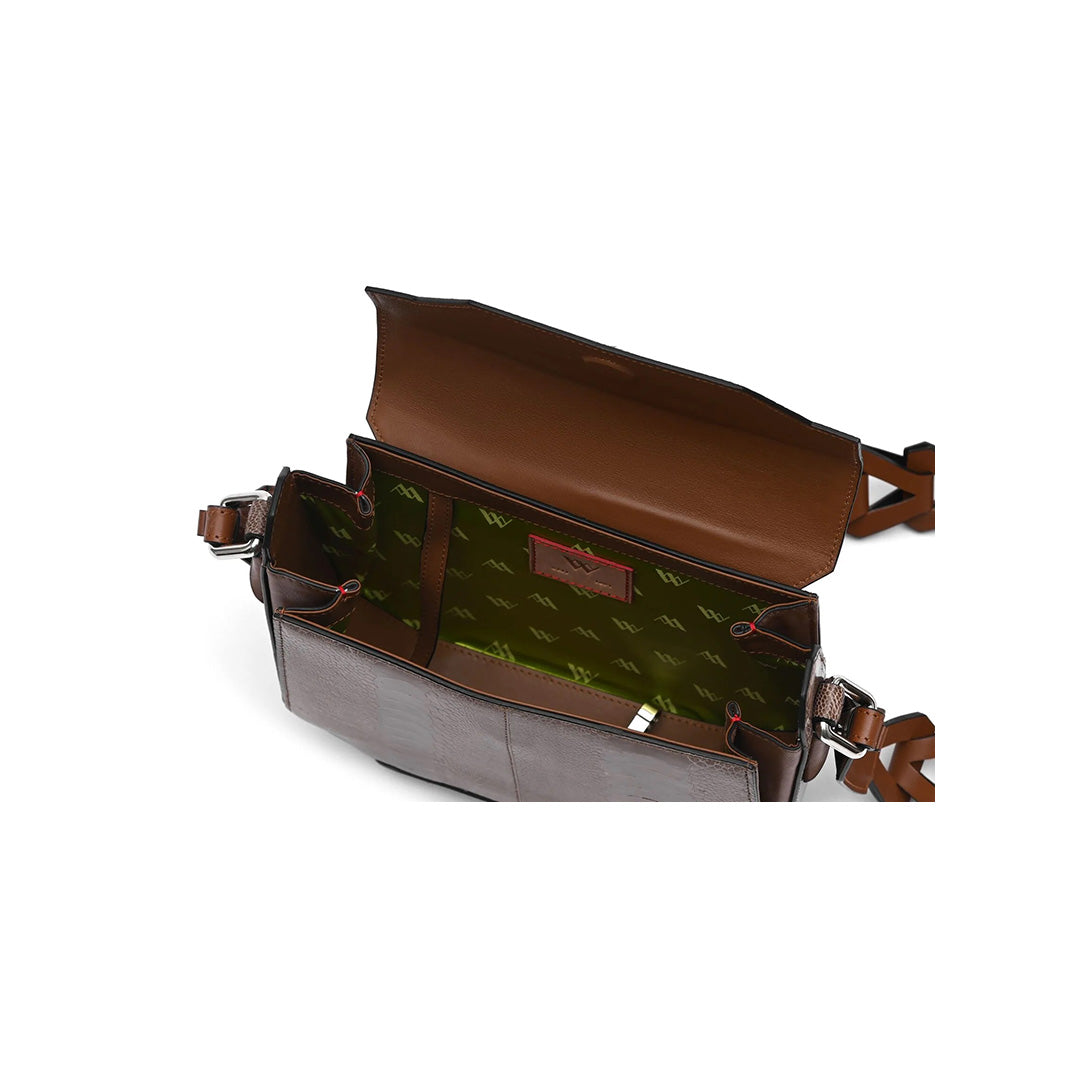 Brown Lia Ostrich Leather Shoulder Bag