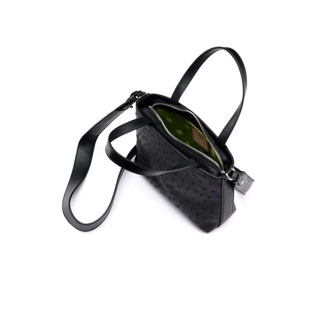 Black Lily Ostrich Quill Leather Shoulder Bag