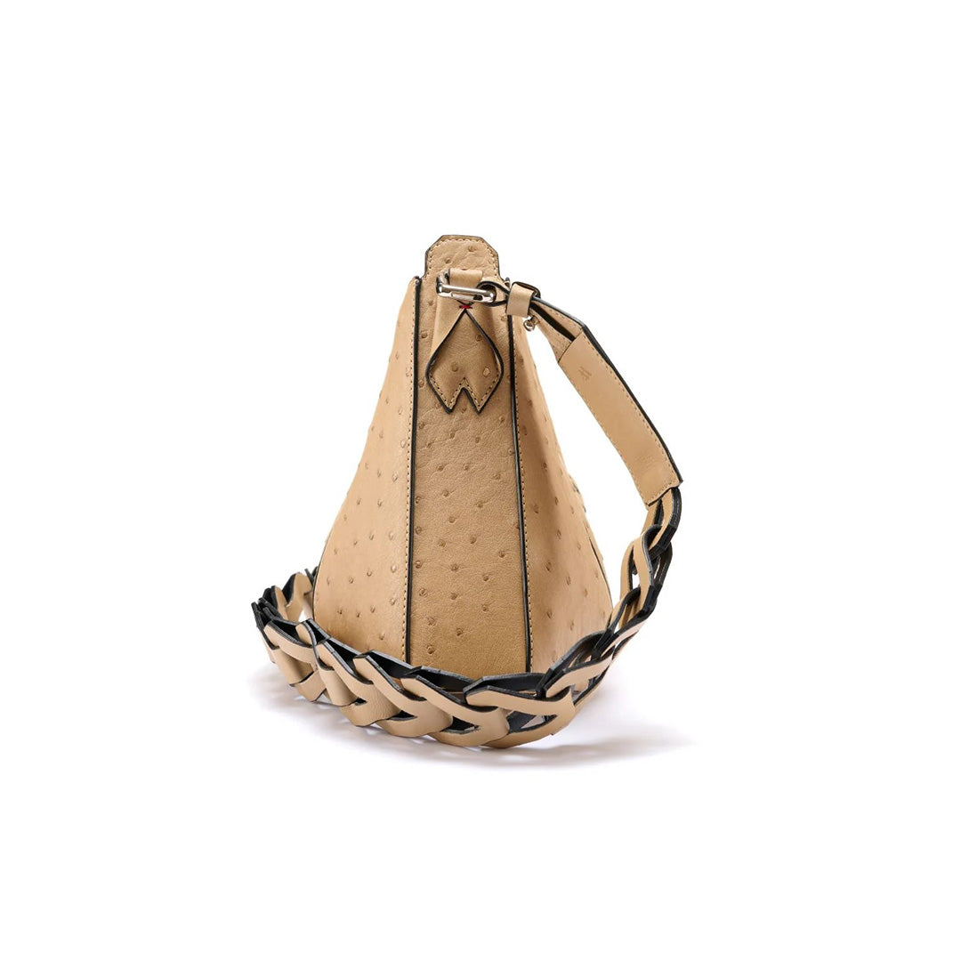Beige Luna Ostrich Leather Shoulder Bag