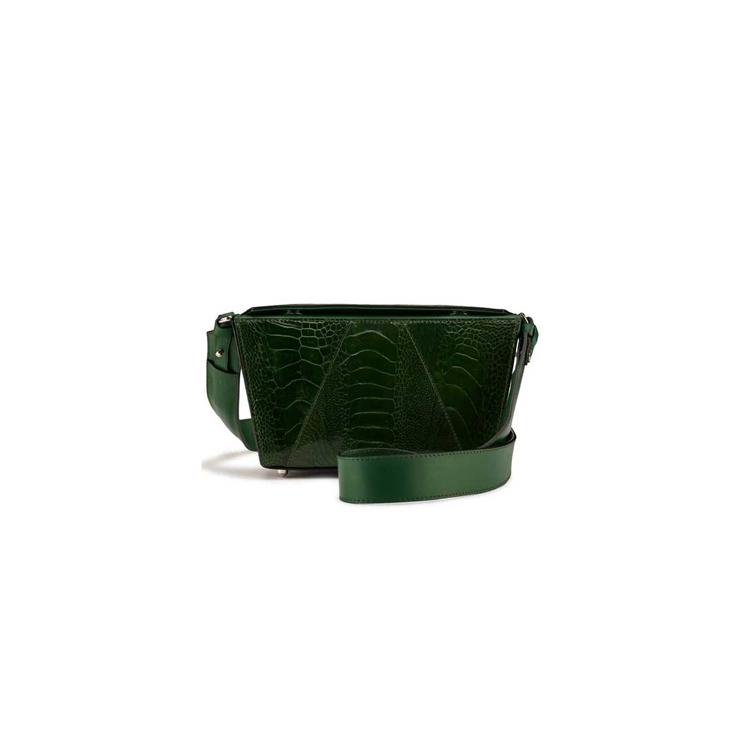 Green Lottie Ostrich Leather Crossbody Bag
