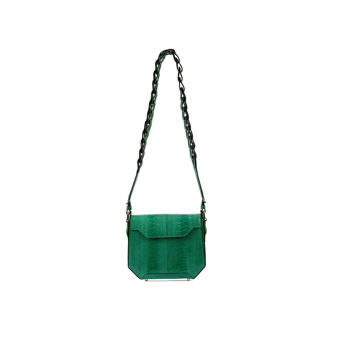 Green Lia Ostrich Leather Shoulder Bag