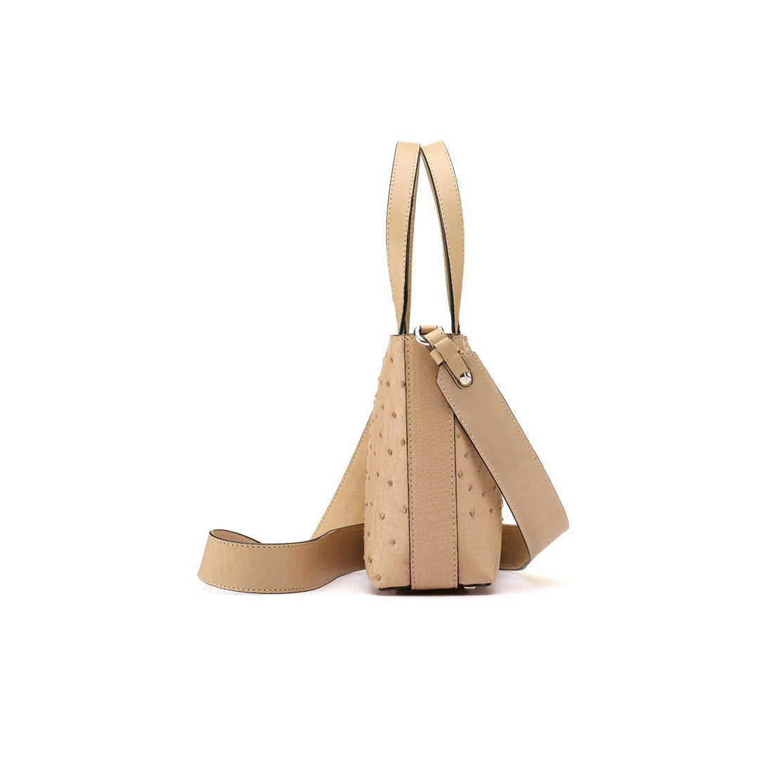 Beige Lily Ostrich Leather Shoulder Bag