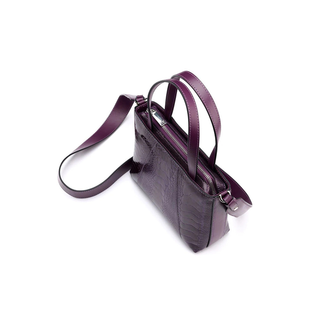 Purple Lily Ostrich Leg Leather Shoulder Bag