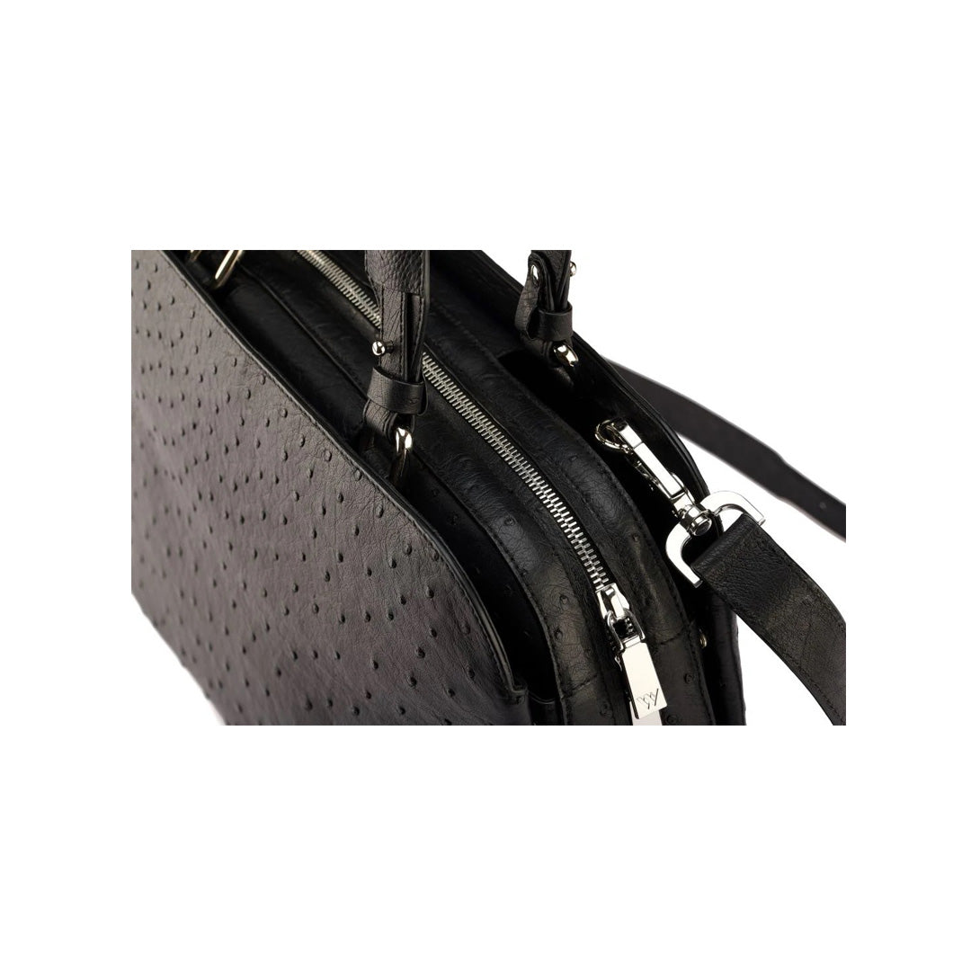 Black Lexington Ostrich Quill Leather Business Bag
