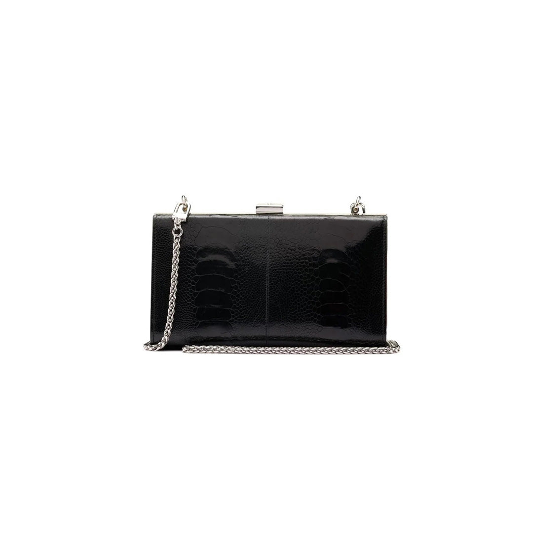 Black Libby Ostrich Leather Evening Bag