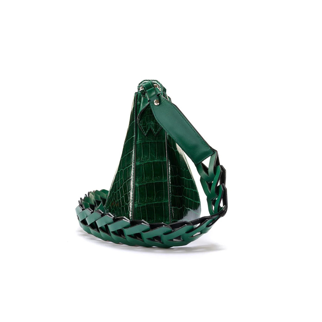 Green Luna Crocodile Leather Shoulder Bag
