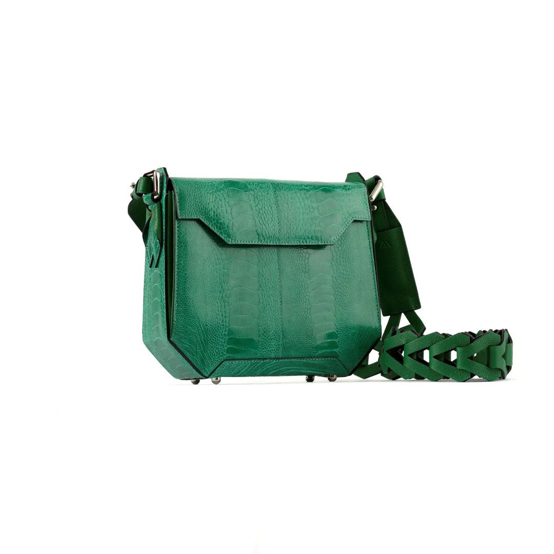 Green Lia Ostrich Leather Shoulder Bag