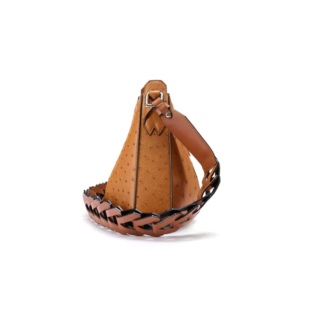 Light Brown Luna Ostrich Leather Shoulder Bag