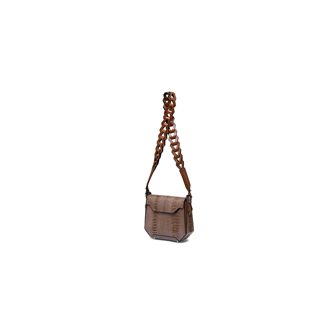 Brown Lia Ostrich Leather Shoulder Bag