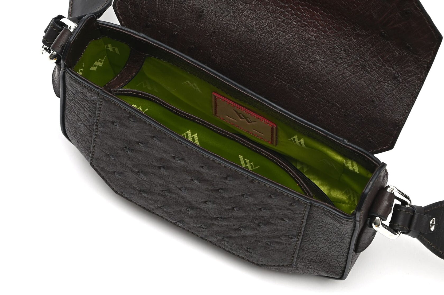 Dark Brown Lee Ostrich Leather Shoulder Bag