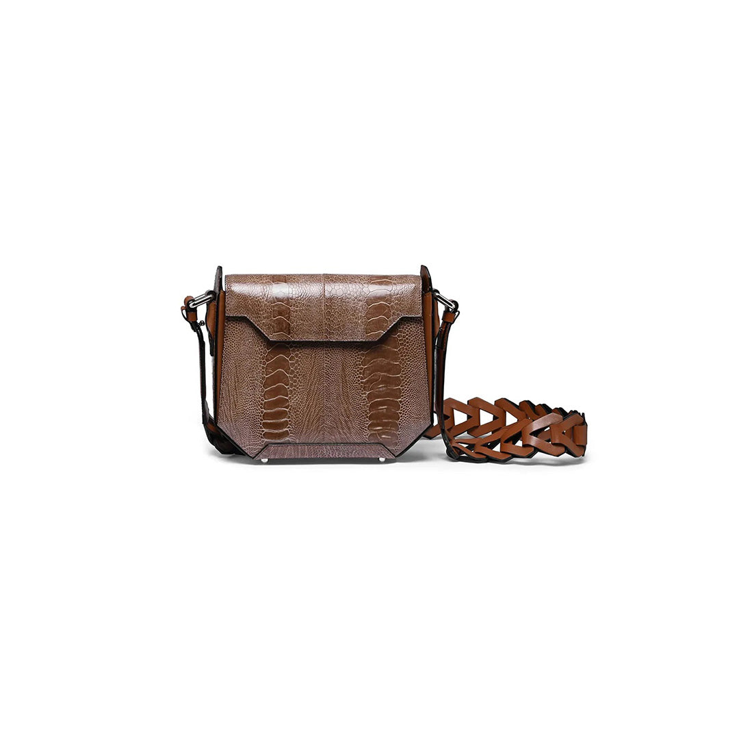 Brown Lia Ostrich Leather Shoulder Bag