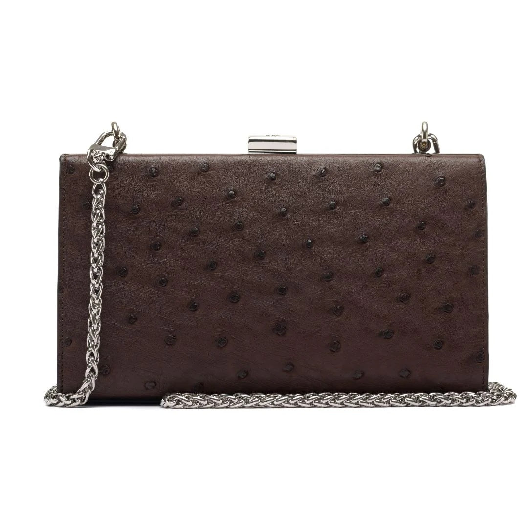 Dark Brown Libby Ostrich Leather Evening Bag
