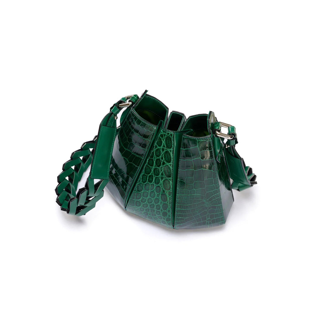 Green Luna Crocodile Leather Shoulder Bag