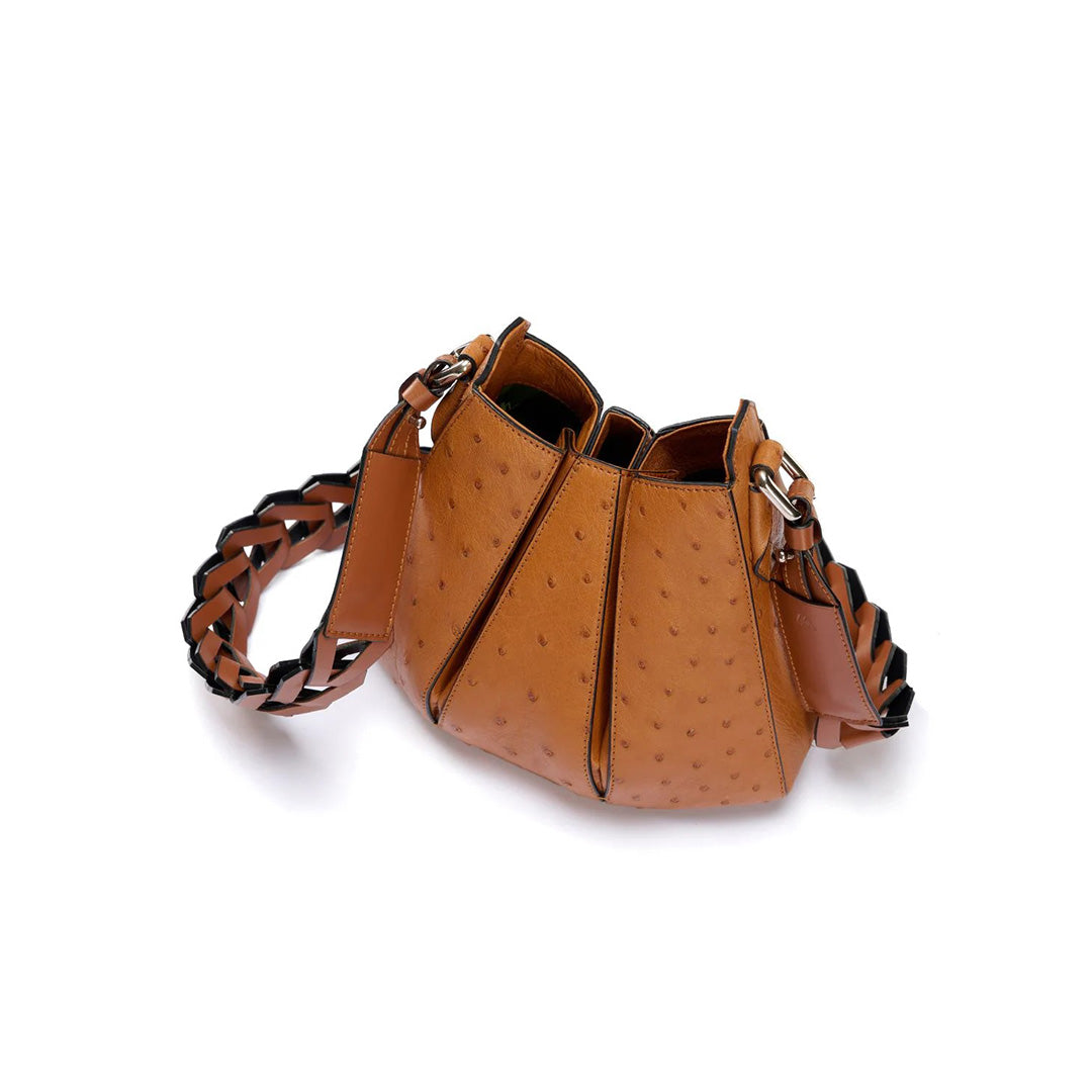 Light Brown Luna Ostrich Leather Shoulder Bag