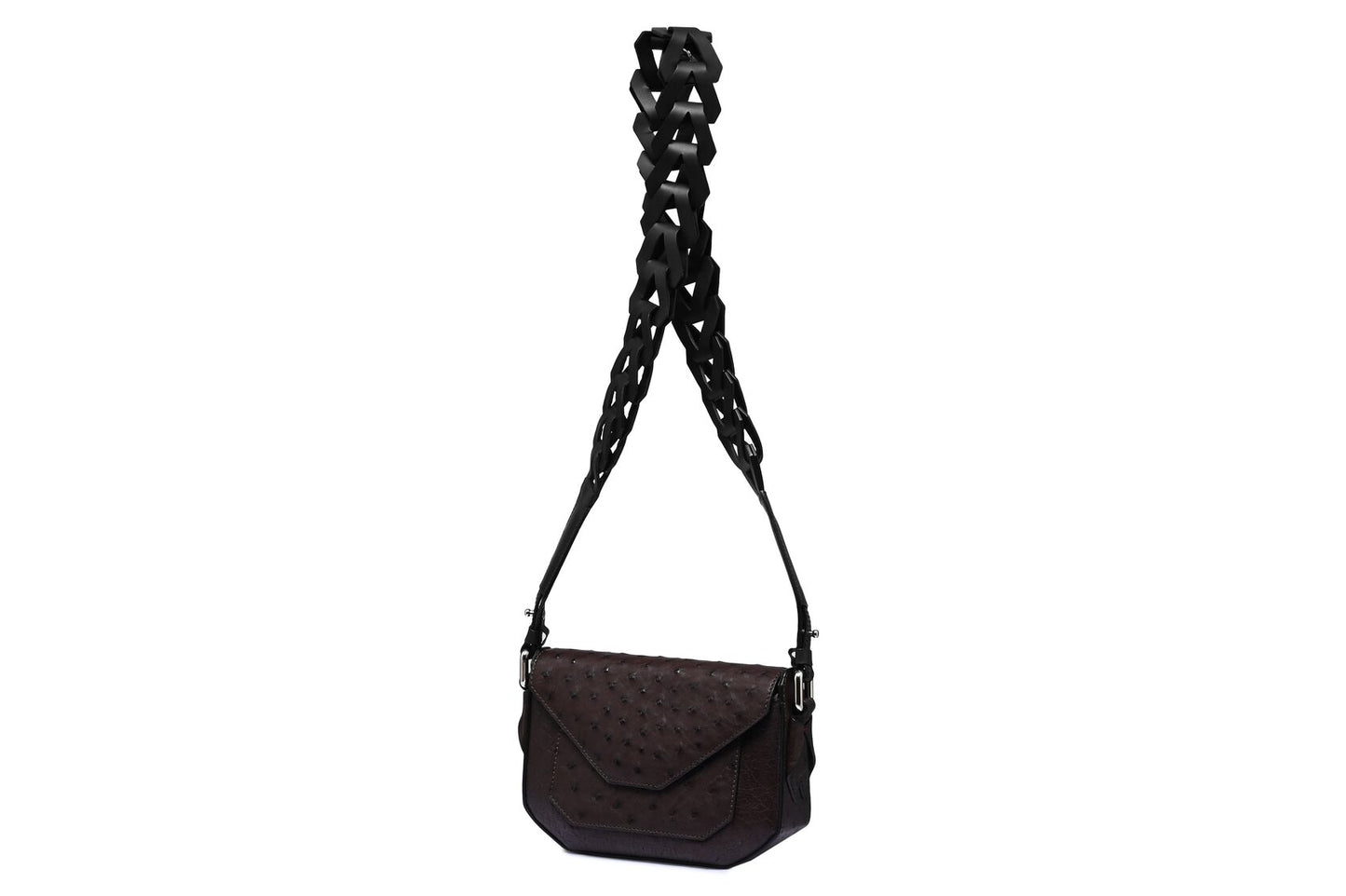 Dark Brown Lee Ostrich Leather Shoulder Bag