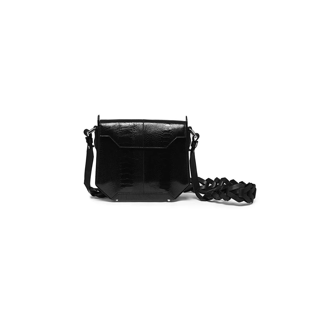Black Lia Ostrich Leather Shoulder Bag