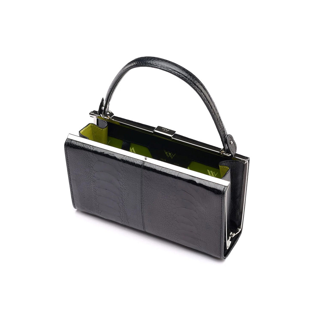 Black Libby Ostrich Leather Evening Bag