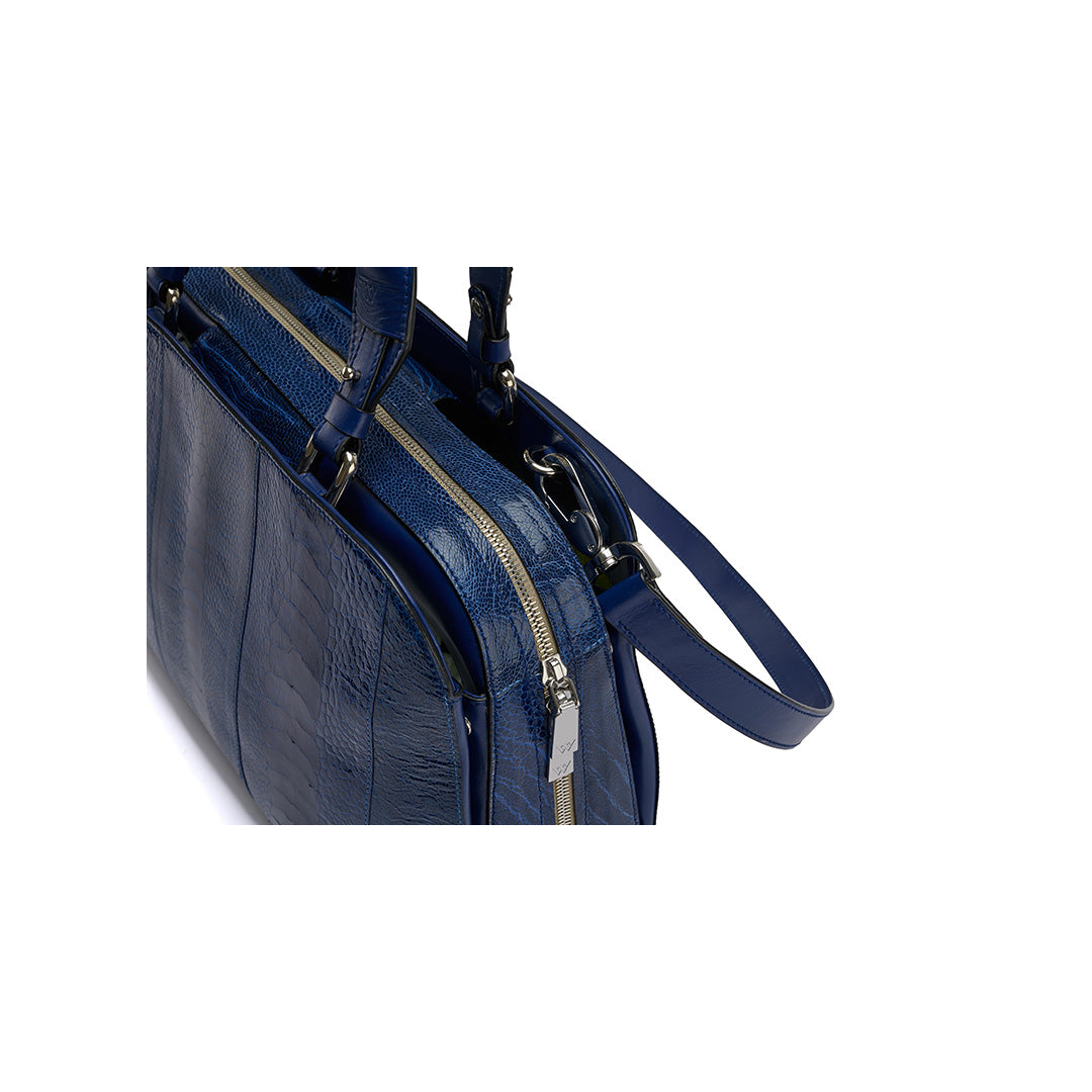 Blue Lexington Ostrich Leather Business Bag
