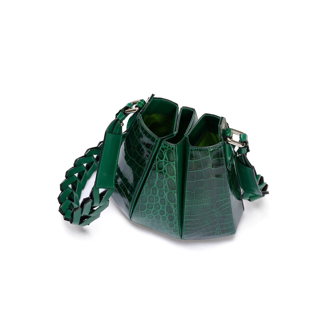 Green Luna Crocodile Leather Shoulder Bag