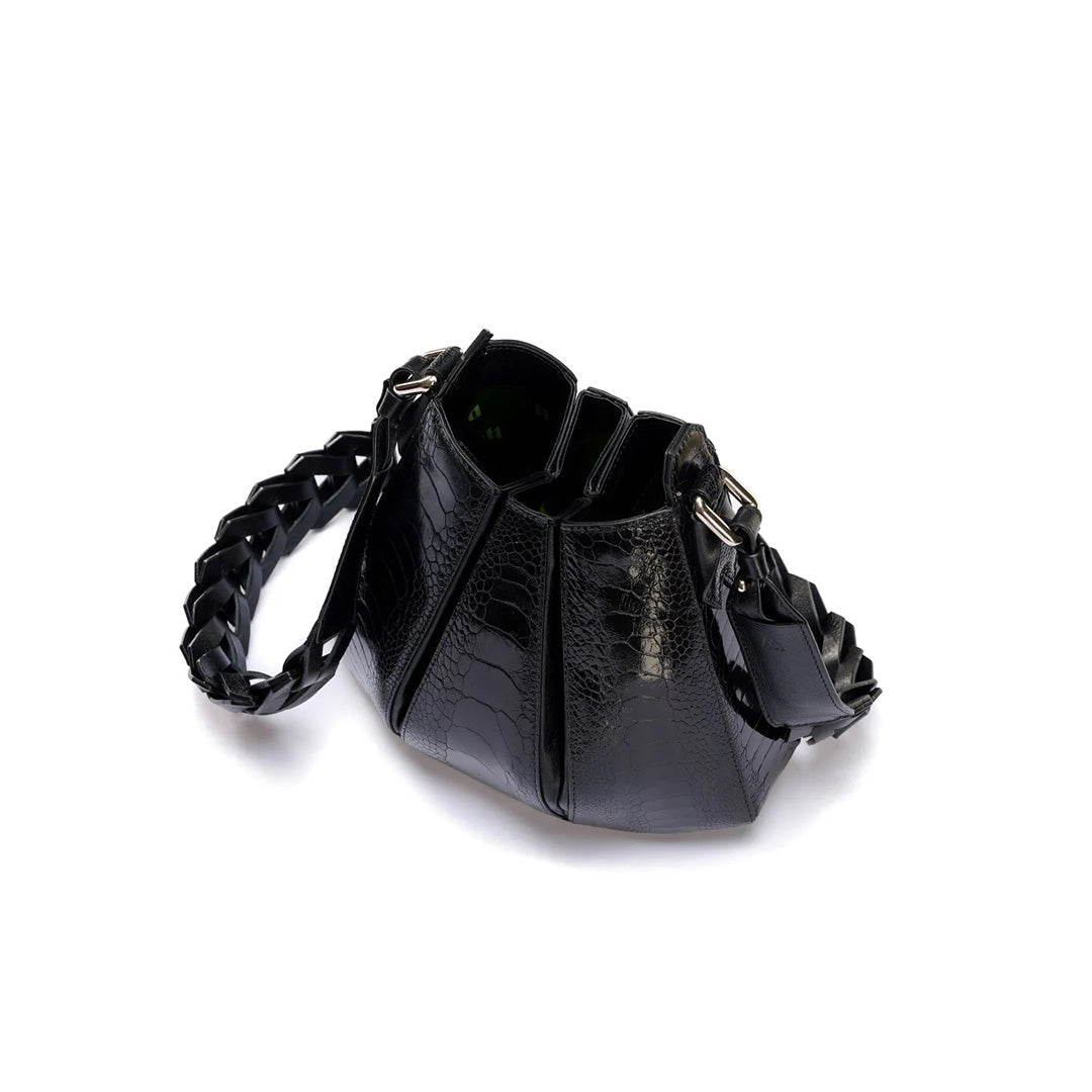 Black Luna Ostrich Leg Leather Shoulder Bag