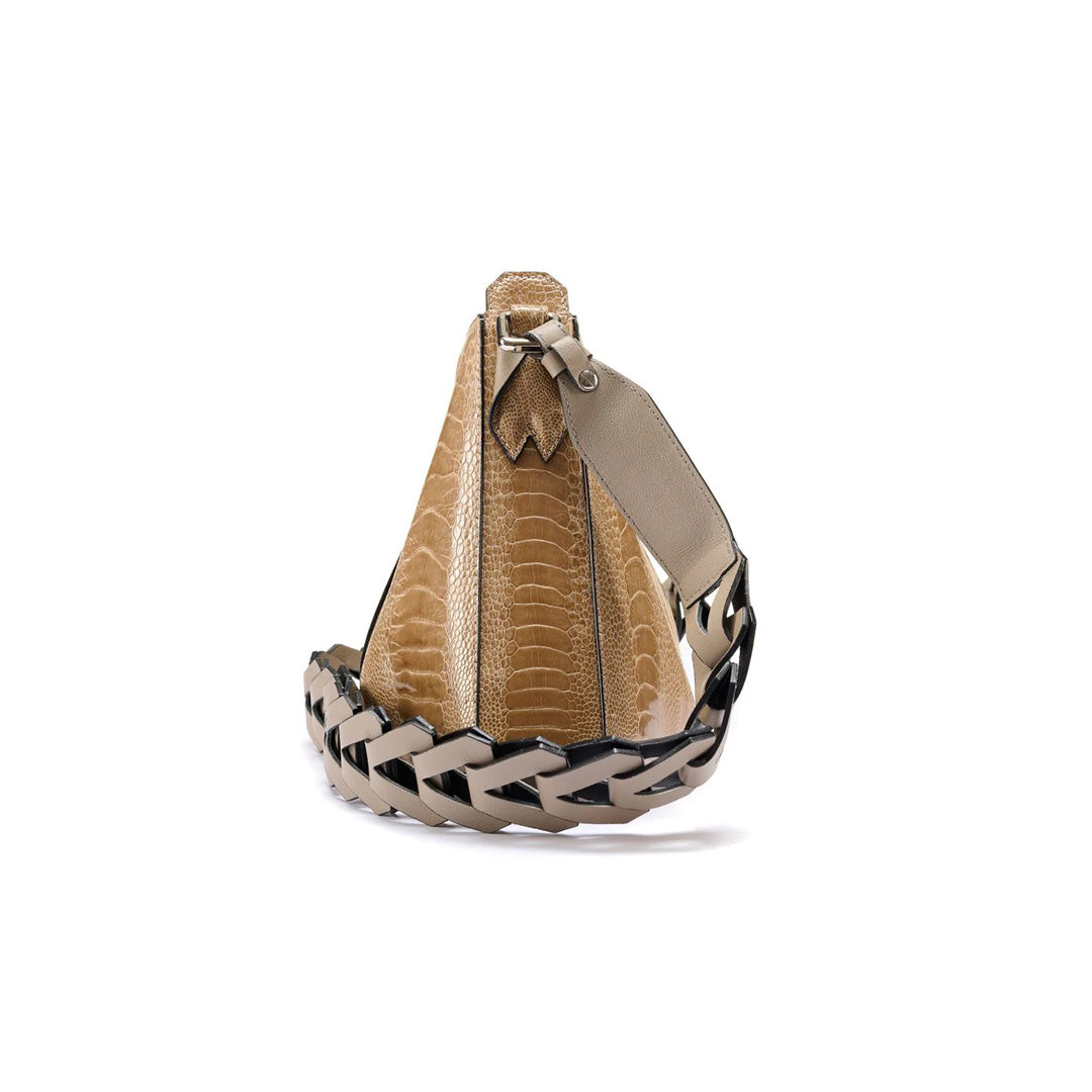 Nude Luna Ostrich Leather Shoulder Bag