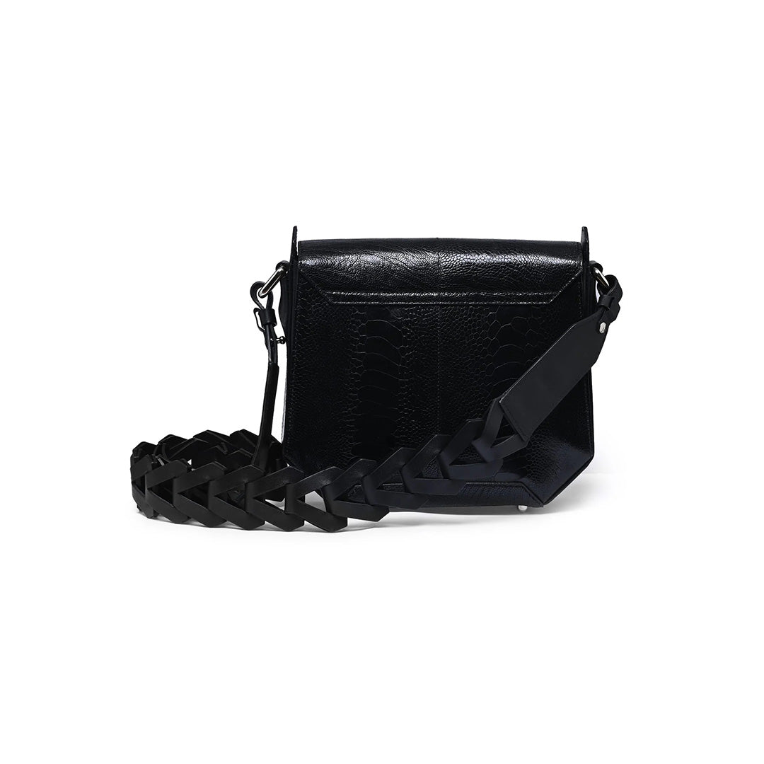 Black Lia Ostrich Leather Shoulder Bag