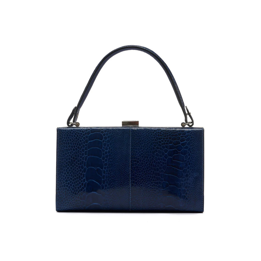 Blue Libby Ostrich Leather Evening Bag