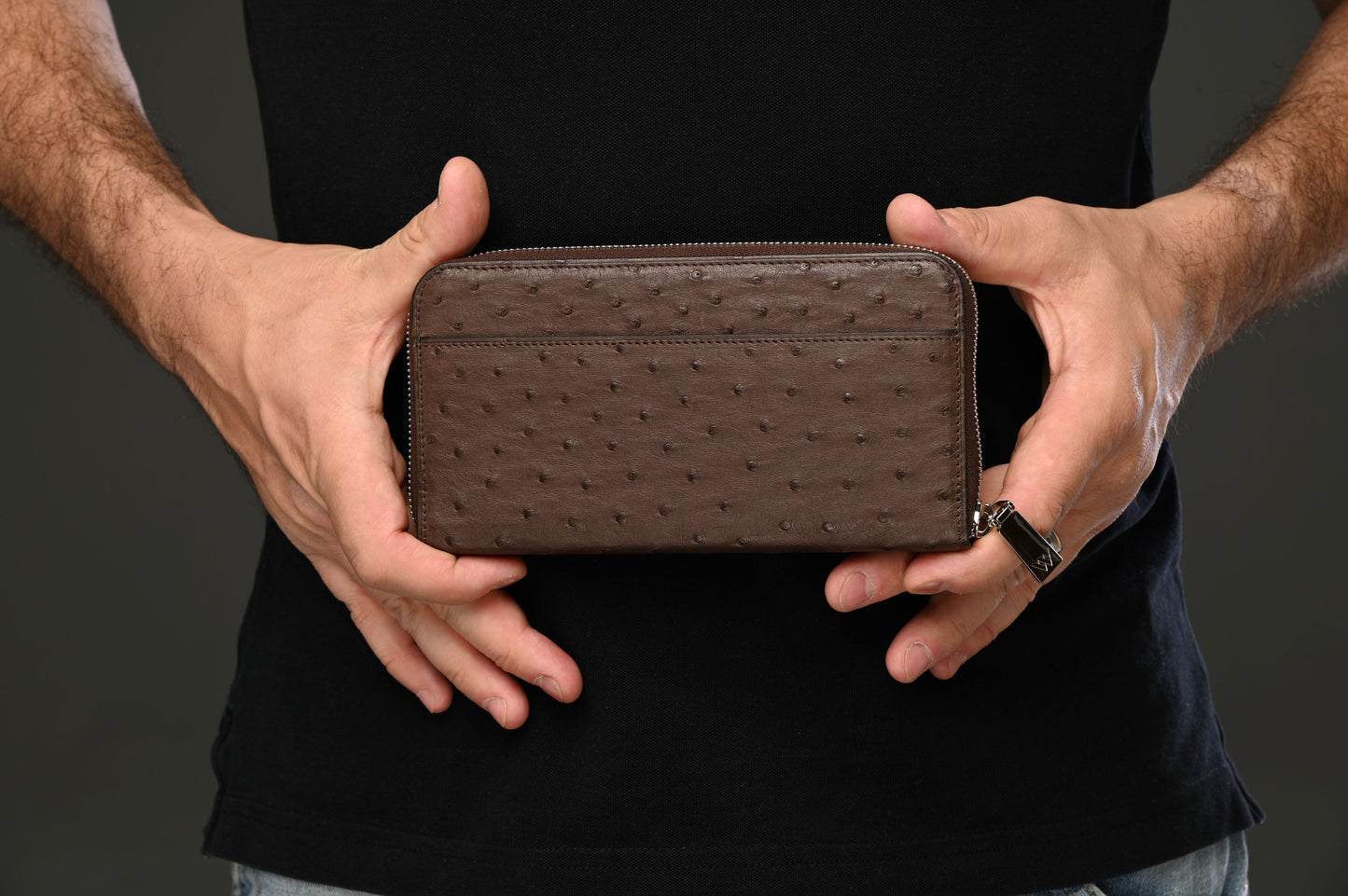 Dark Brown Virginia Ostrich Leather Purse