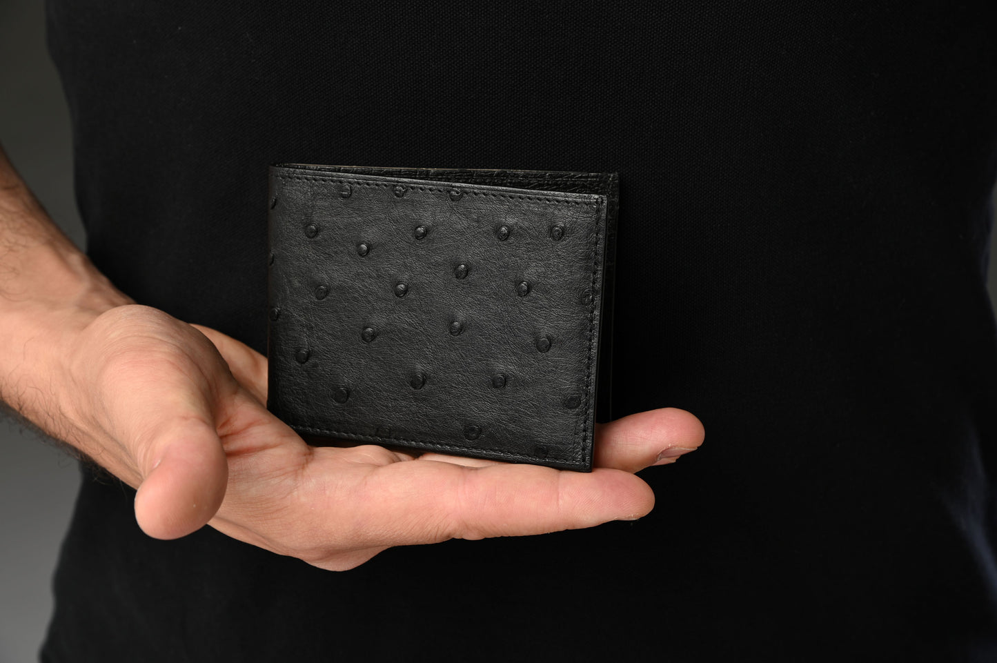 Black Alaska Ostrich Quill Leather Wallet