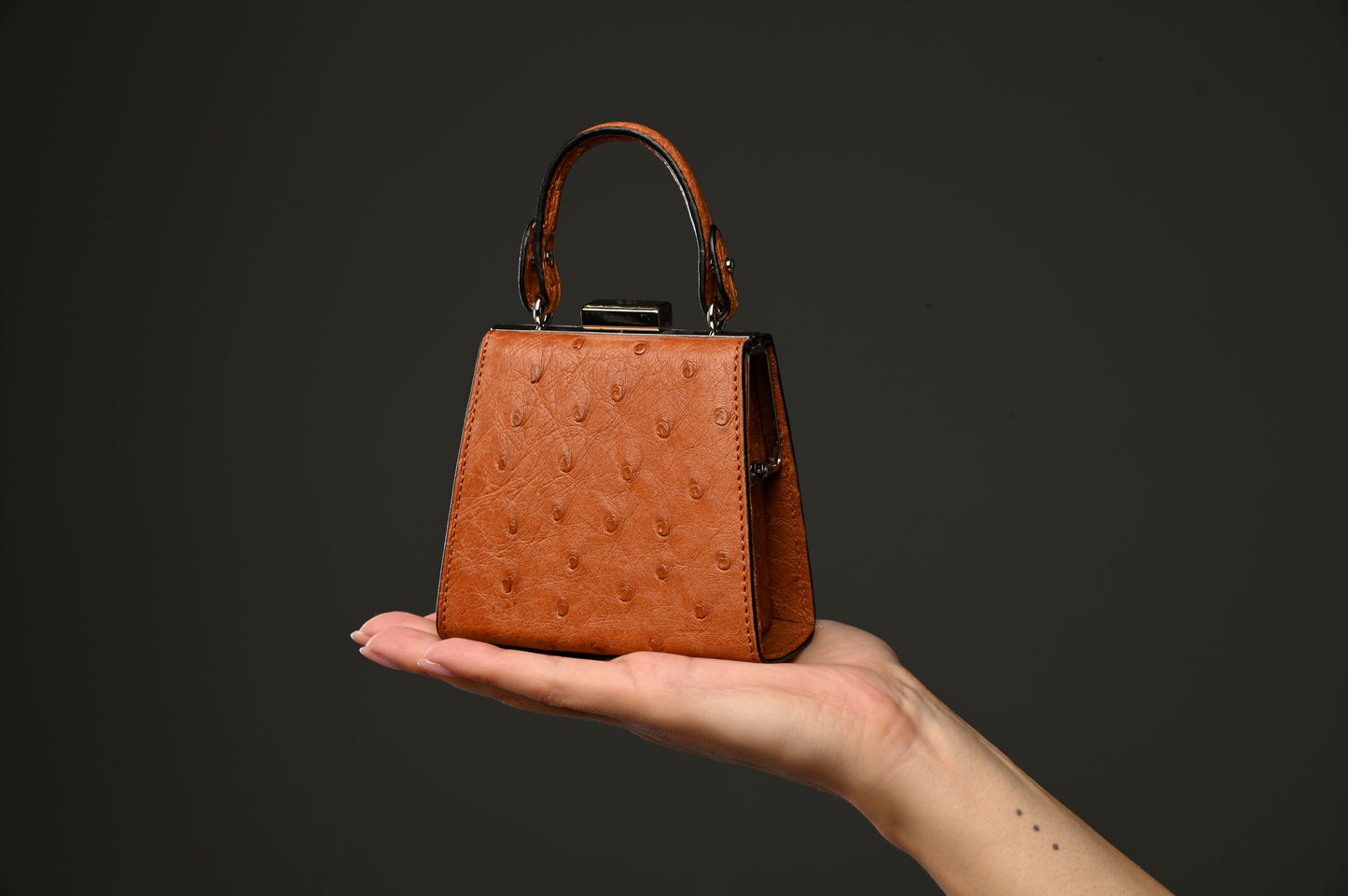 Light Brown Vegas Ostrich Leather Micro Bag