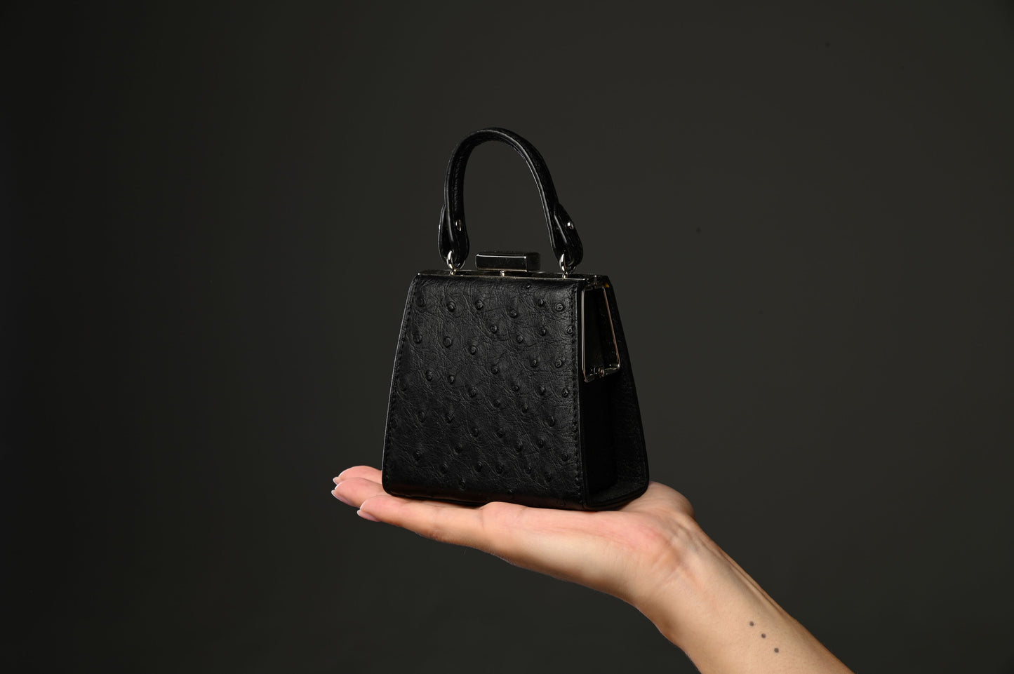 Black Vegas Ostrich Quill Leather Micro Bag