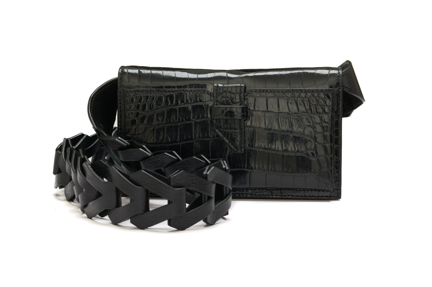 Black Georgia Crocodile Leather Clutch Bag