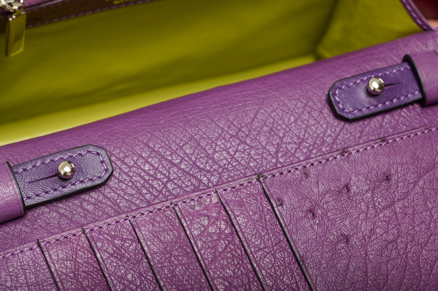 Purple Georgia Ostrich Quill Leather Clutch Bag