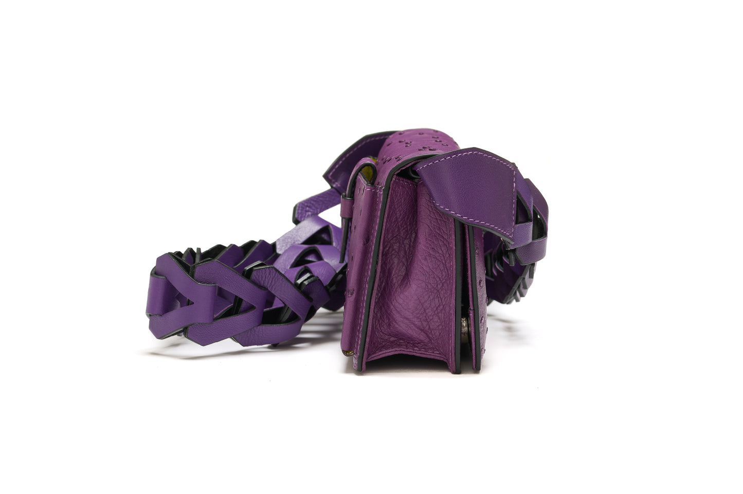 Purple Georgia Ostrich Quill Leather Clutch Bag