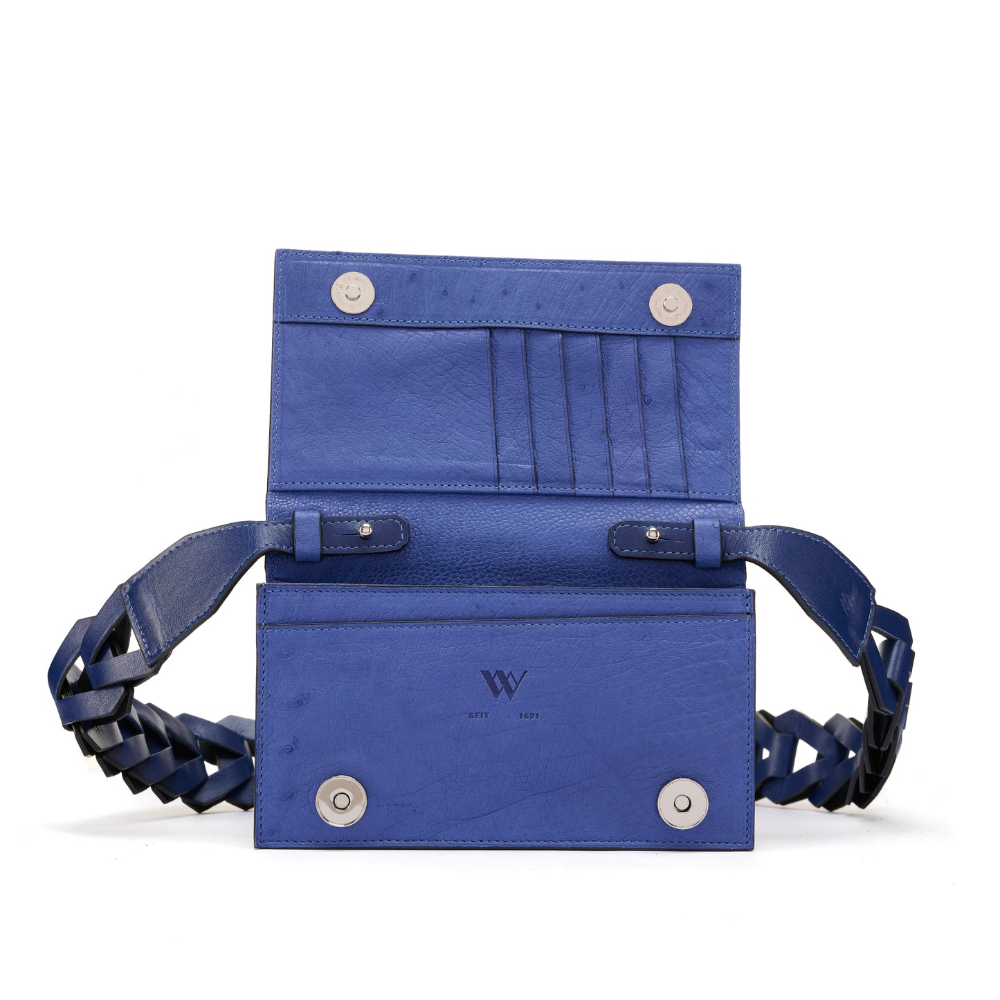 Blue Georgia Ostrich Leg Leather Clutch Bag
