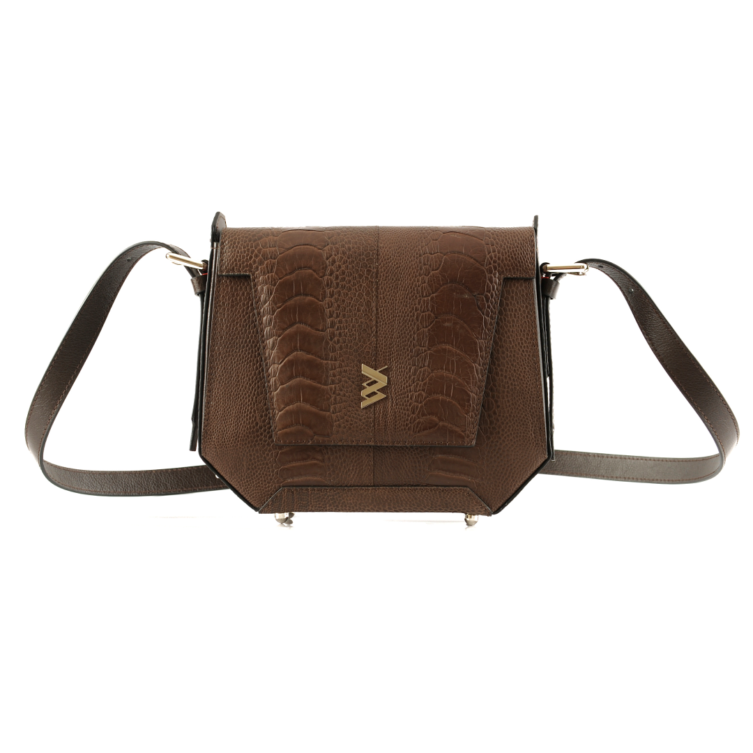 Dark Brown Afra Yasmin X Winklmayr Ostrich Leather Shoulder Bag