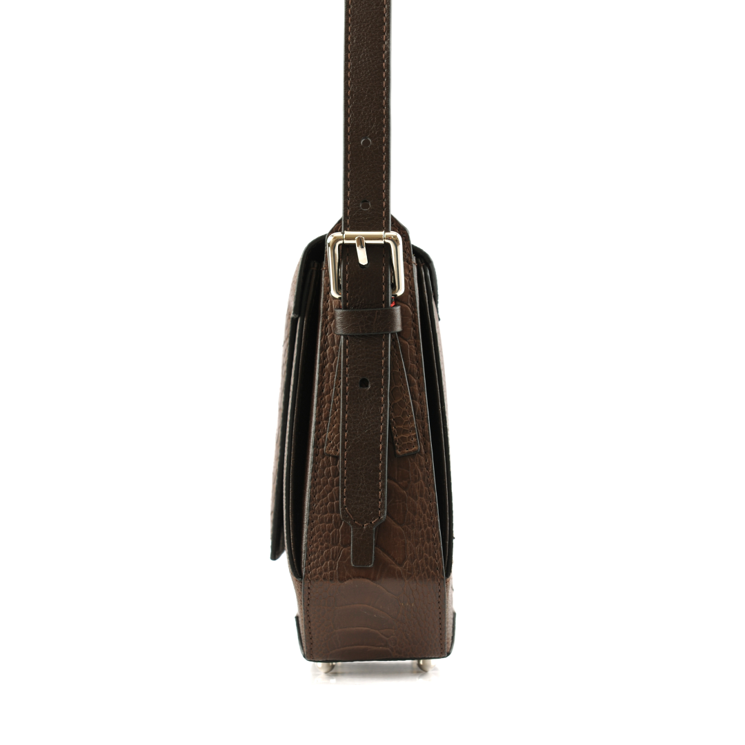 Dark Brown Afra Yasmin X Winklmayr Ostrich Leather Shoulder Bag