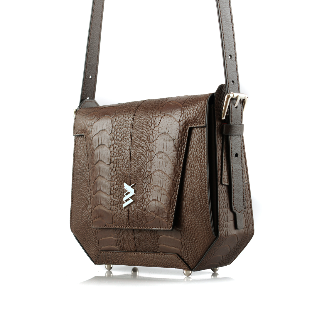 Dark Brown Afra Yasmin X Winklmayr Ostrich Leather Shoulder Bag