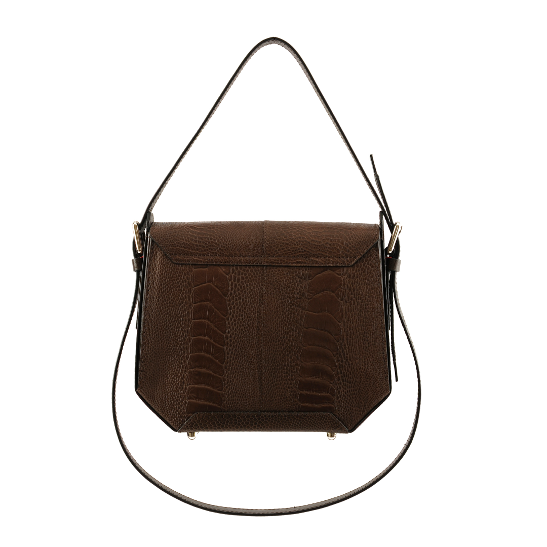 Dark Brown Afra Yasmin X Winklmayr Ostrich Leather Shoulder Bag