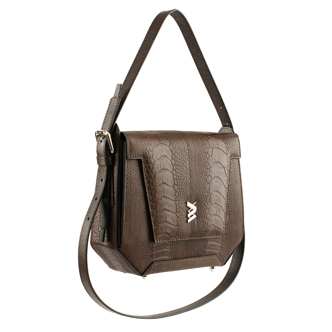 Dark Brown Afra Yasmin X Winklmayr Ostrich Leather Shoulder Bag