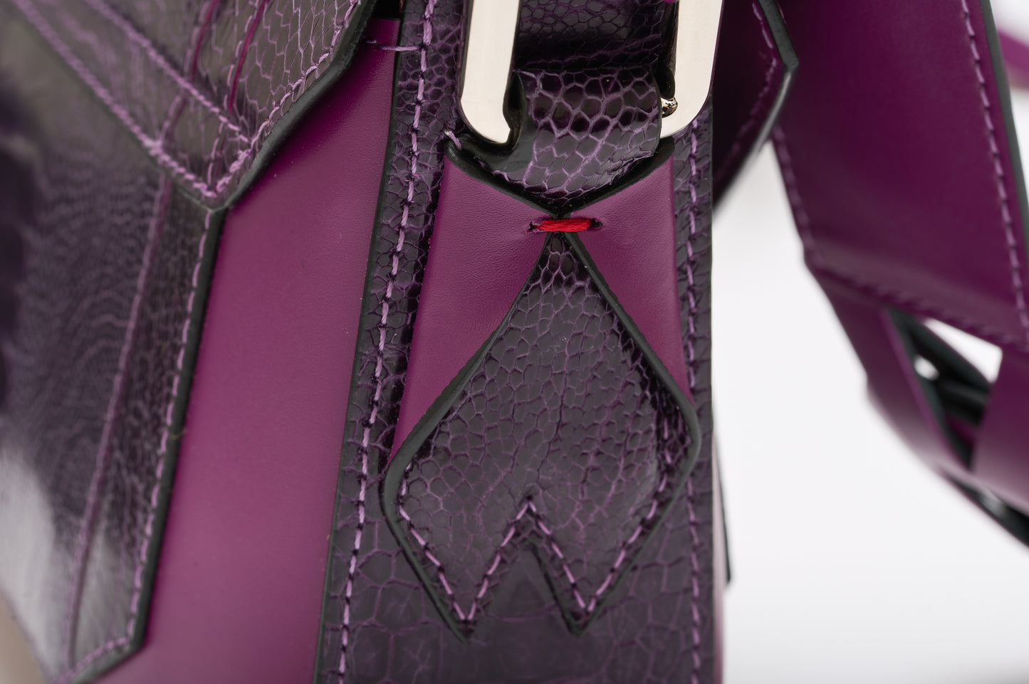 Purple Lee Ostrich Leg Leather Shoulder Bag