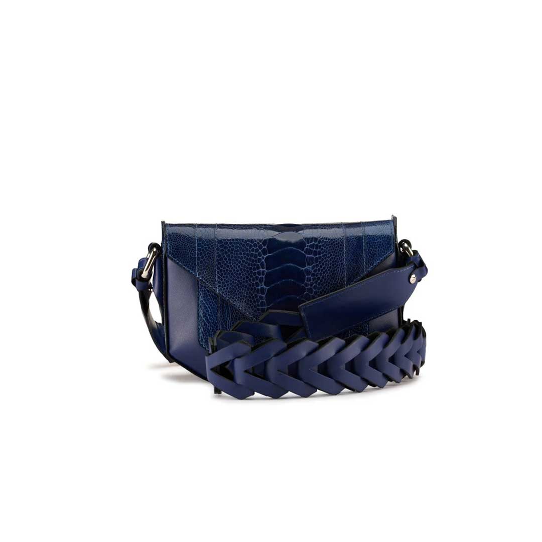 Blue Lee Ostrich Leather Shoulder Bag